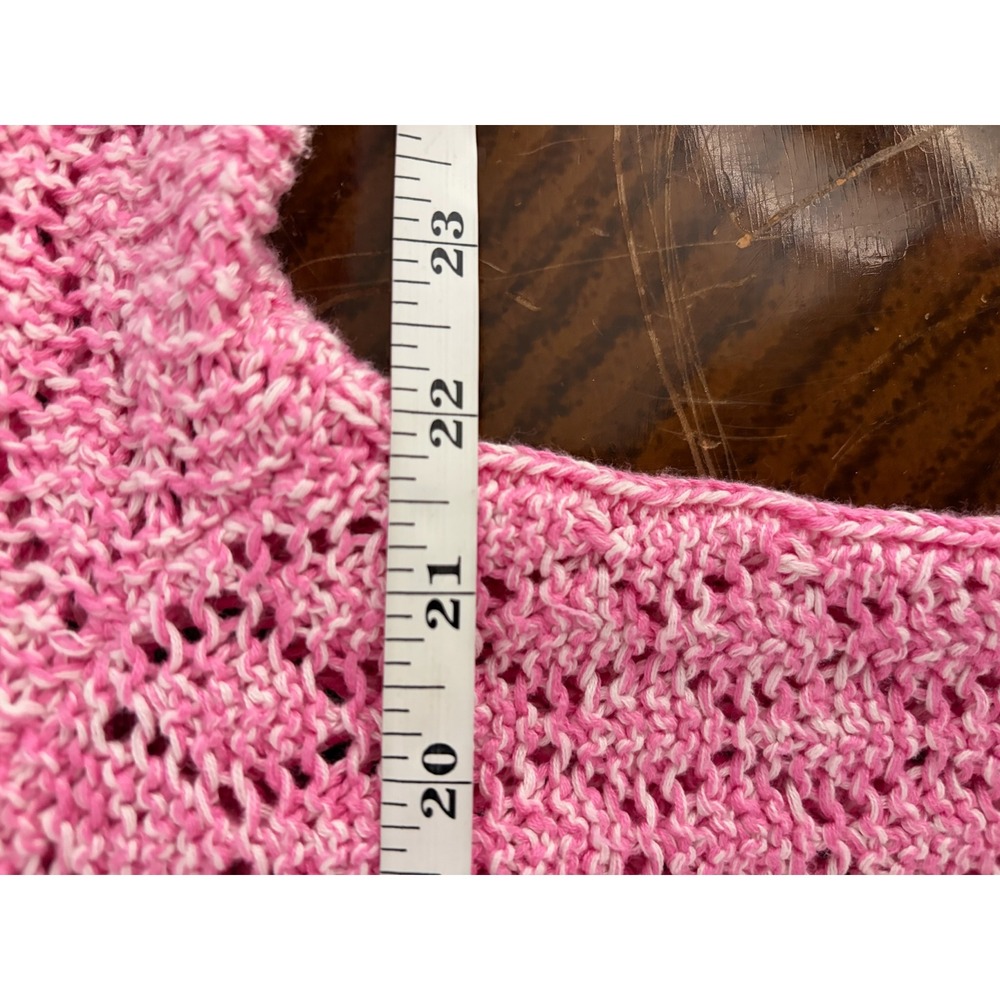 Talbots Petite XL Pink White Marled Open Knit Pointelle Sweater Preppy Coquette - Picture 6 of 7